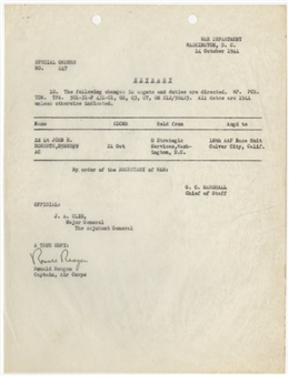 1944 Ronald Reagan Signed War Department Document (University Archives LOA)